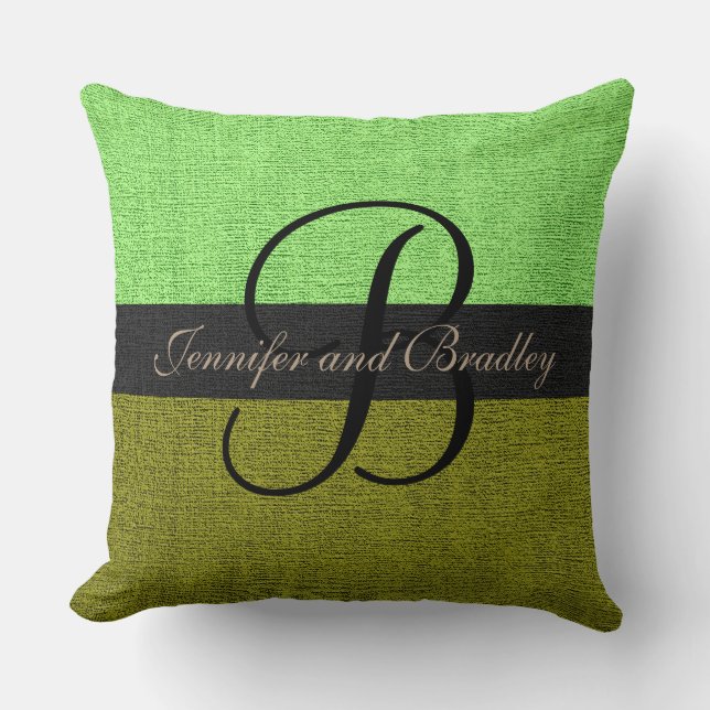 Mint and Green Elegant Monogram Wedding Throw Pillow (Front)