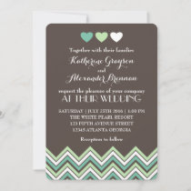 Mint and Grey Chevron Pattern Wedding Invitation