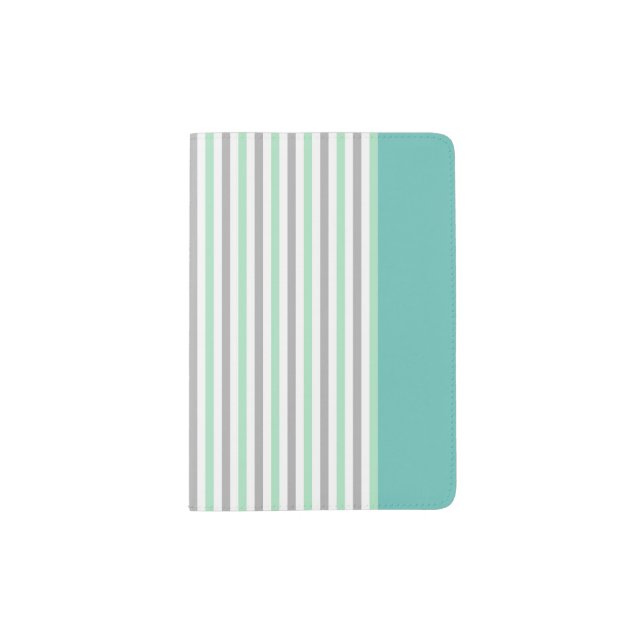 Mint and Grey Stripe Passport Holder (Front)