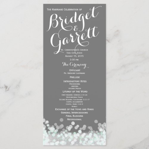 Mint and Grey Twinkle Lights Wedding Program