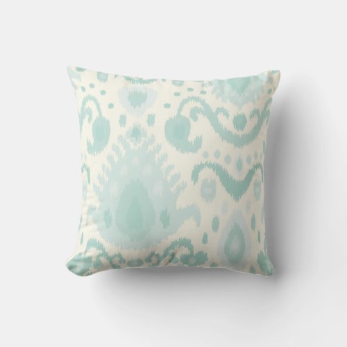 Mint and Ivory Ikat Print Throw Pillow