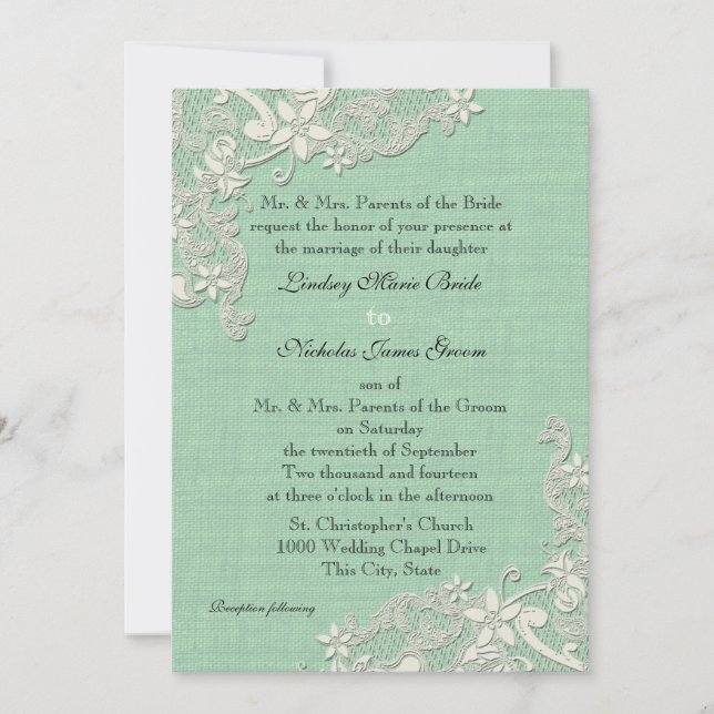 Mint and Lacey Ivory Floral Invitation (Front)