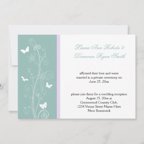 Mint and Lavender Floral Butterflies Post Wedding Announcements