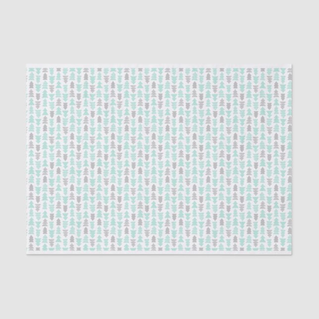 Mint and Light Grey Christmas Trees Tissue Paper (Front)