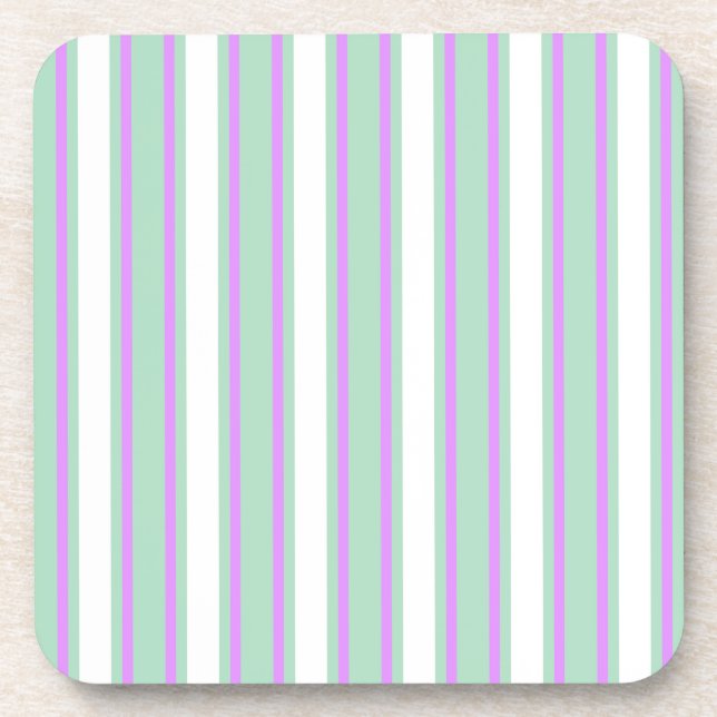 Mint and lilac candy stripes beverage coaster (Front)