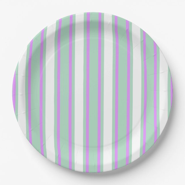 Mint and lilac candy stripes paper plates (Front)