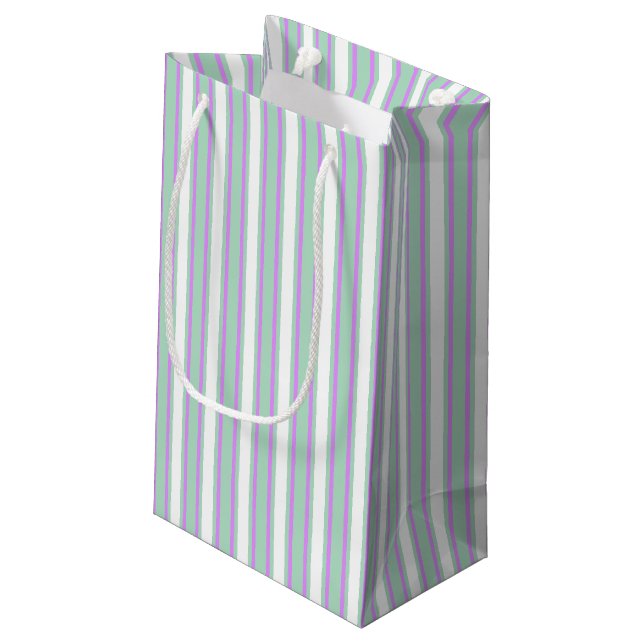 Mint and lilac candy stripes small gift bag (Back Angled)