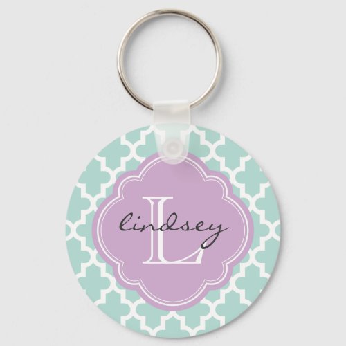 Mint and Lilac Modern Moroccan Custom Monogram Keychain