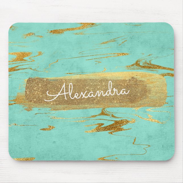 Mint and Marble with Gold Foil and Glitter Mouse Pad (Front)