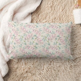 Mint and Mauve Pastel Leaves Seamless Lumbar Pillow