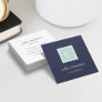 Mint and Navy Monogram Square Business Card