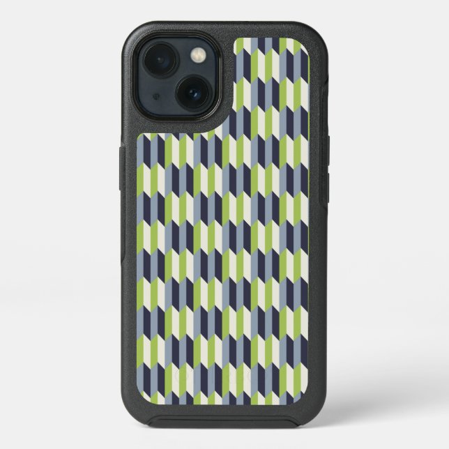Mint and Navy Retro Geometric Pattern Otterbox iPhone Case (Back)