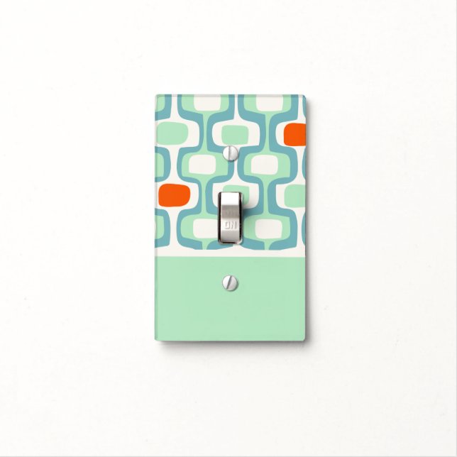 Mint and Orange Mid-Century Modern Pattern Light Switch Cover (In Situ)