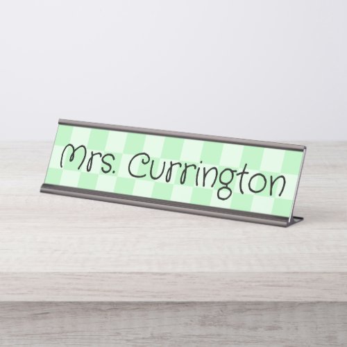 Mint and Pale Green Checkered Teacher Desk Name Plate