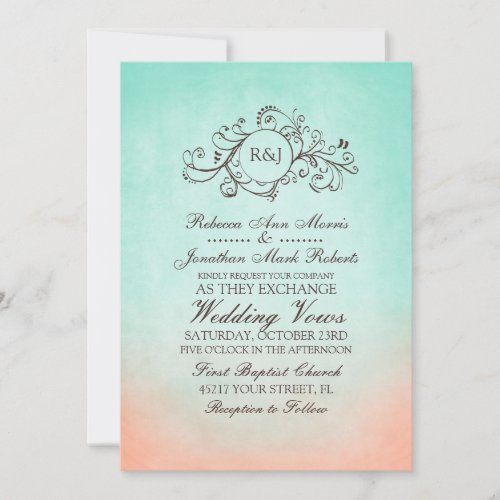 Mint and Peach Bohemian Wedding Invitation