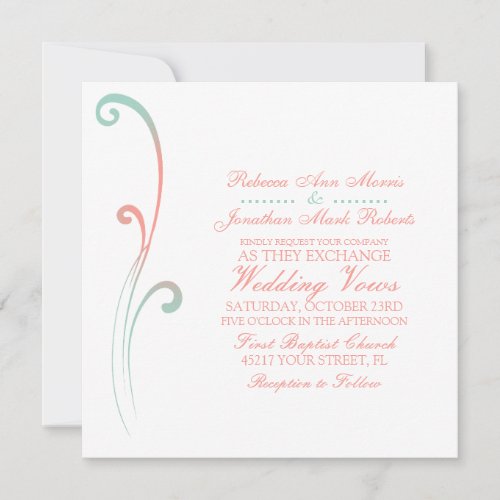 Mint and Peach Faded Flourish Wedding Invitation