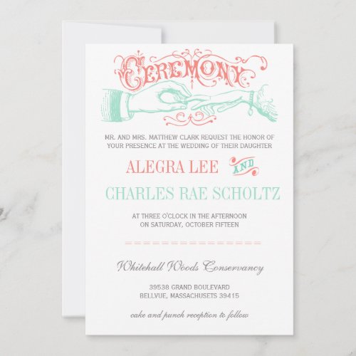 Mint and Peach Modern Vintage Typography Invite