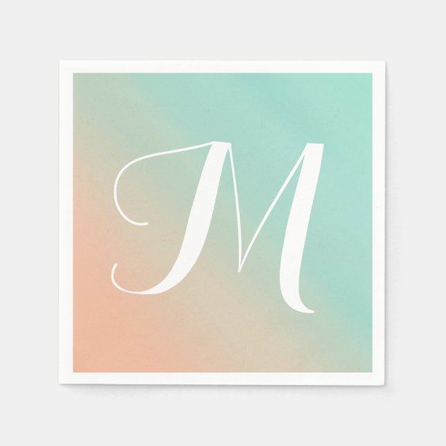 Mint and Peach Ombre Fade Monogram Napkins (Front)