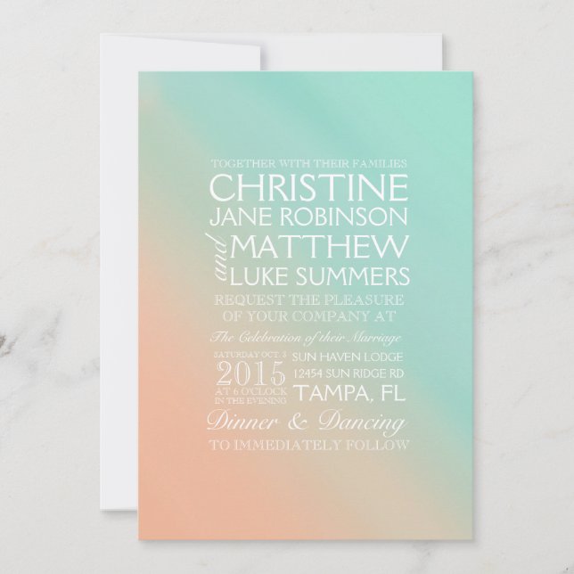 Mint and Peach Ombre Wedding Invitation (Front)