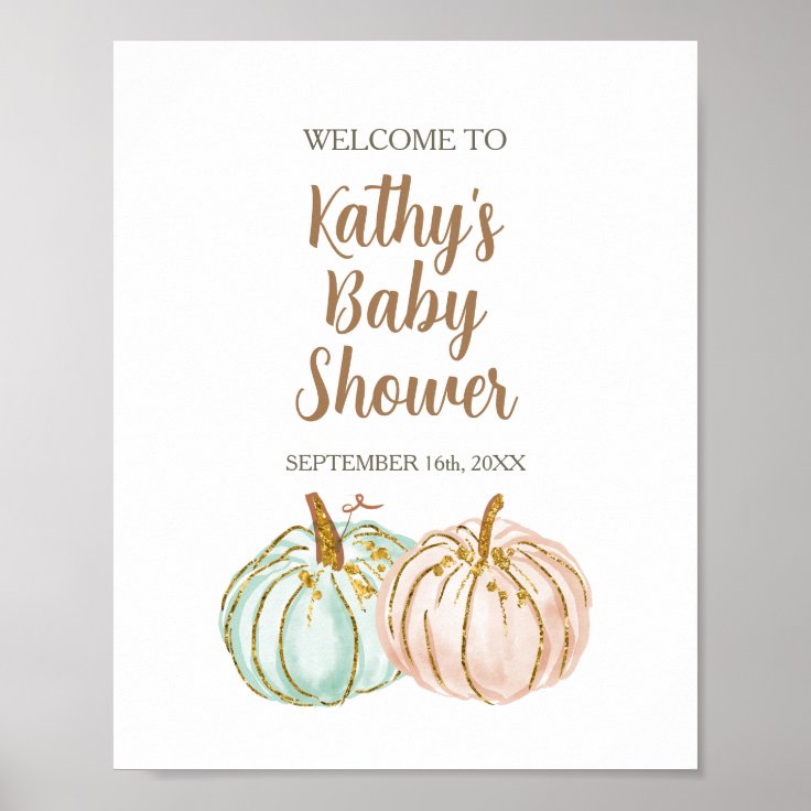 Mint and Peach Pumpkin Gender Reveal Sign Zazzle
