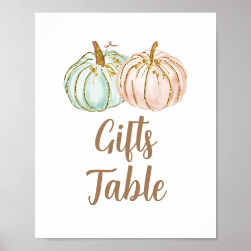 Mint and Peach Pumpkin Gifts Table Sign