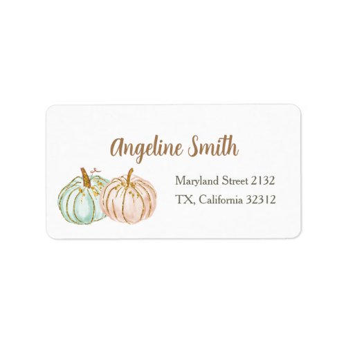 Mint and Peach Pumpkin Gold Glitter Address Label