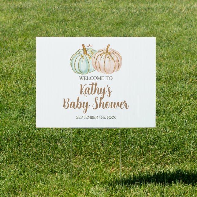 Mint and Peach Pumpkin Gold Welcome Banner Sign (Insitu)
