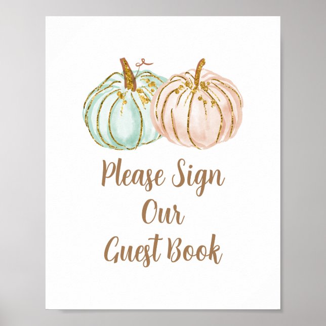 Mint and Peach Pumpkin Please Sign our Guest (Front)