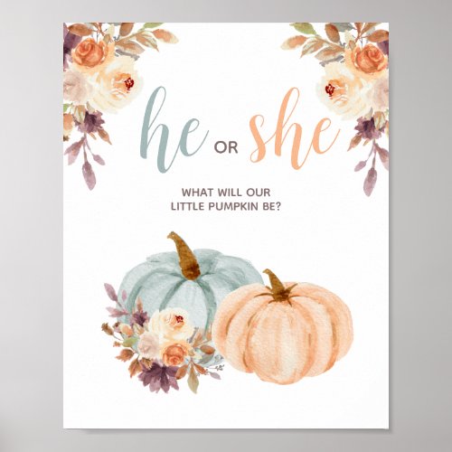 Mint and Peach Pumpkin Rustic Floral Voting Board Poster
