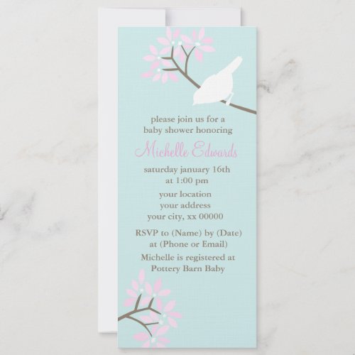 Mint and Pink Birds Baby Shower Invitation