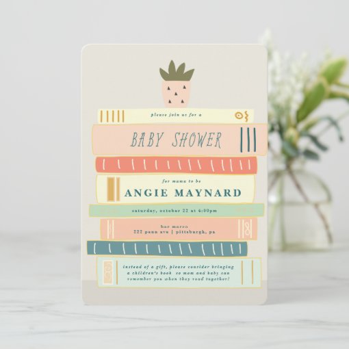 Mint and Pink Books For Baby Baby Shower Invitation | Zazzle