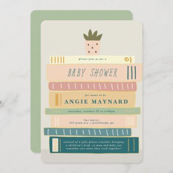 Mint And Pink Books For Baby Baby Shower Invitation by blush_printables at Zazzle