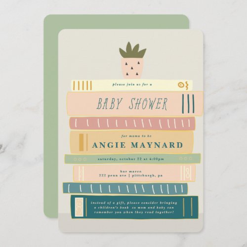 Mint and Pink Books For Baby Baby Shower Invitation