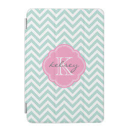 Mint and Pink Chevron Custom Monogram iPad Mini Cover