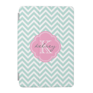 Mint and Pink Chevron Custom Monogram iPad Mini Cover