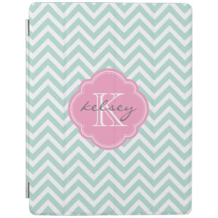 Mint and Pink Chevron Custom Monogram iPad Smart Cover