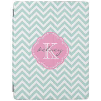 Mint and Pink Chevron Custom Monogram iPad Smart Cover