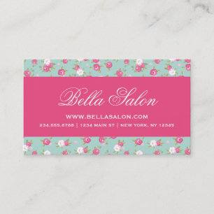 Mint and Pink Chic Vintage Floral Print Business Card