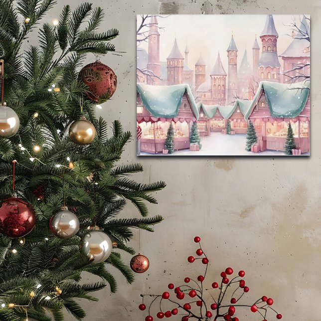 Mint and Pink Cozy Christmas Market - Winter Scene Acrylic Print (Creator Uploaded)