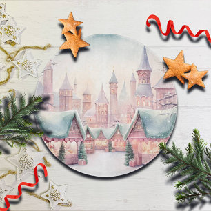 Mint and Pink Cozy Christmas Market - Winter Scene Cutting Board