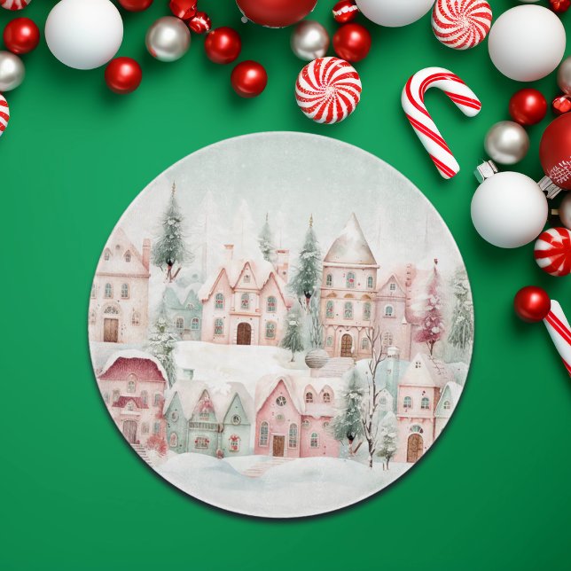 Mint and Pink Cozy Watercolor Winter Scene Cutting Board (Creator Uploaded)