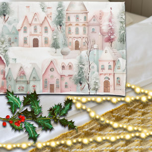 Mint and Pink Cozy Watercolor Winter Scene Pillow Case