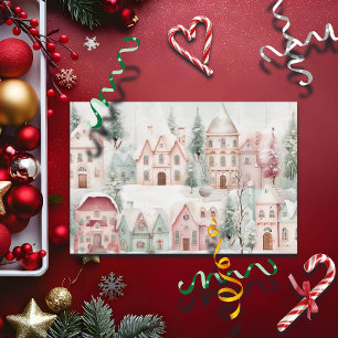 Mint and Pink Cozy Watercolor Winter Scene Trinket Tray