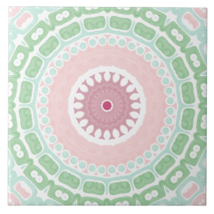 Mint and Pink Decorative Mandala Ceramic Tile