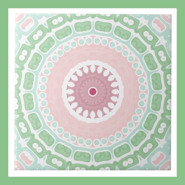 Mint and Pink Decorative Mandala Ceramic Tile (Creator Uploaded)