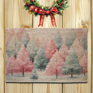 Mint and Pink Fir Trees Winter Scene Fiber Doormat