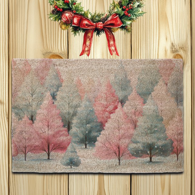 Mint and Pink Fir Trees Winter Scene Fiber Doormat (Creator Uploaded)