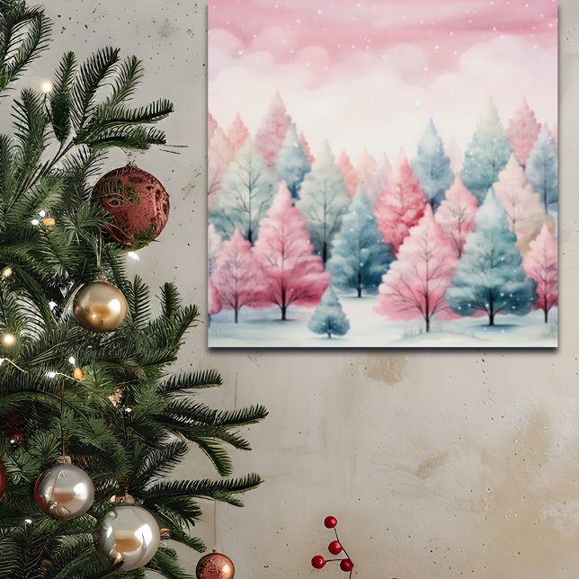Mint and Pink Fir Trees Winter Scene Poster (Creator Uploaded)