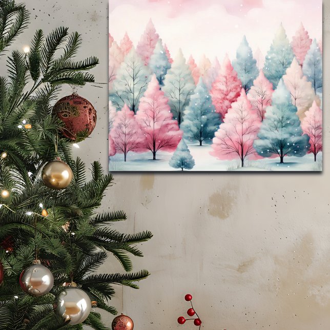 Mint and Pink Fir Trees Winter Scene Poster (Creator Uploaded)