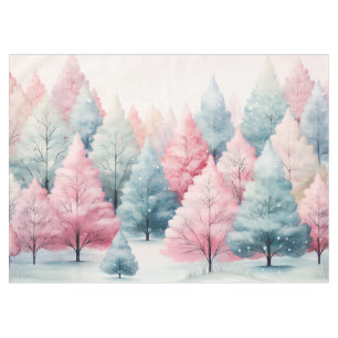 Mint and Pink Fir Trees Winter Scene Tablecloth